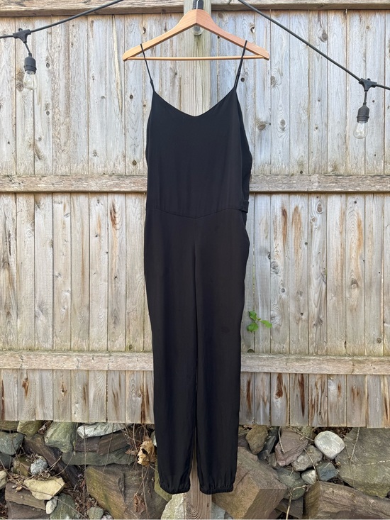 Theory Pants - Theory Silk Black Spaghetti-Strap Jumpsuit Comfort Travel Elegant Chic